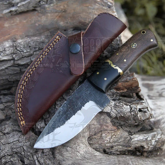 10 Custom Hand Forged Carbon Steel Full Tang Skinner Knife - Wood & Horn Handle Collectibles:knives