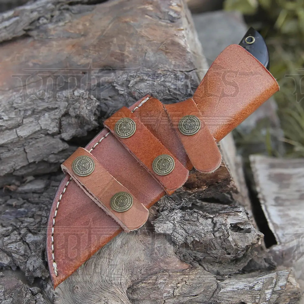 10 Custom Hand Forged Damascus Steel Full Tang Skinner Knife With Gut Hook - Ram Horn Handle