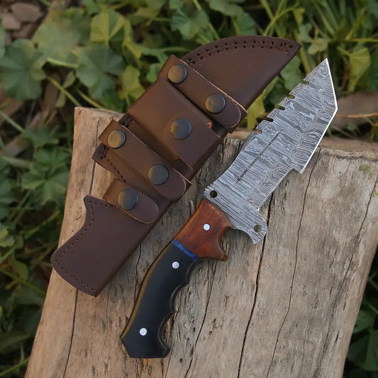10Custom Hand Made Forged Damascus Steel Tracker Hunting Camping Knife With Resin & Wood Handle