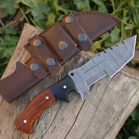 10Custom Hand Made Forged Damascus Steel Tracker Hunting Camping Knife With Wood & Resin Handle
