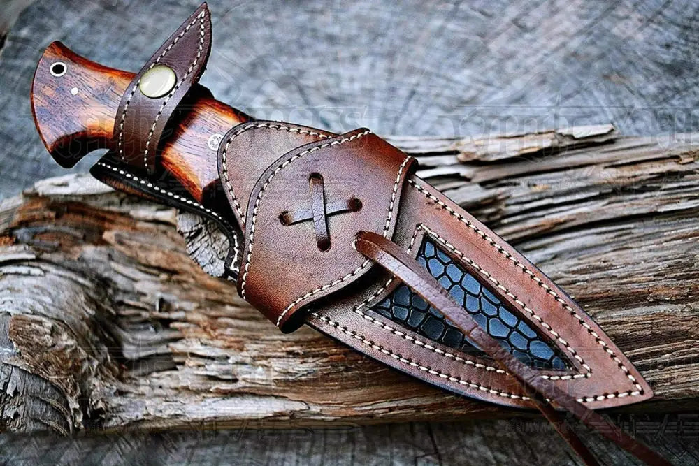 10Custom Handmade Forged Damascus Steel Hunting Knife W/ Wood & Guard Handle Wh 8766 Skinner