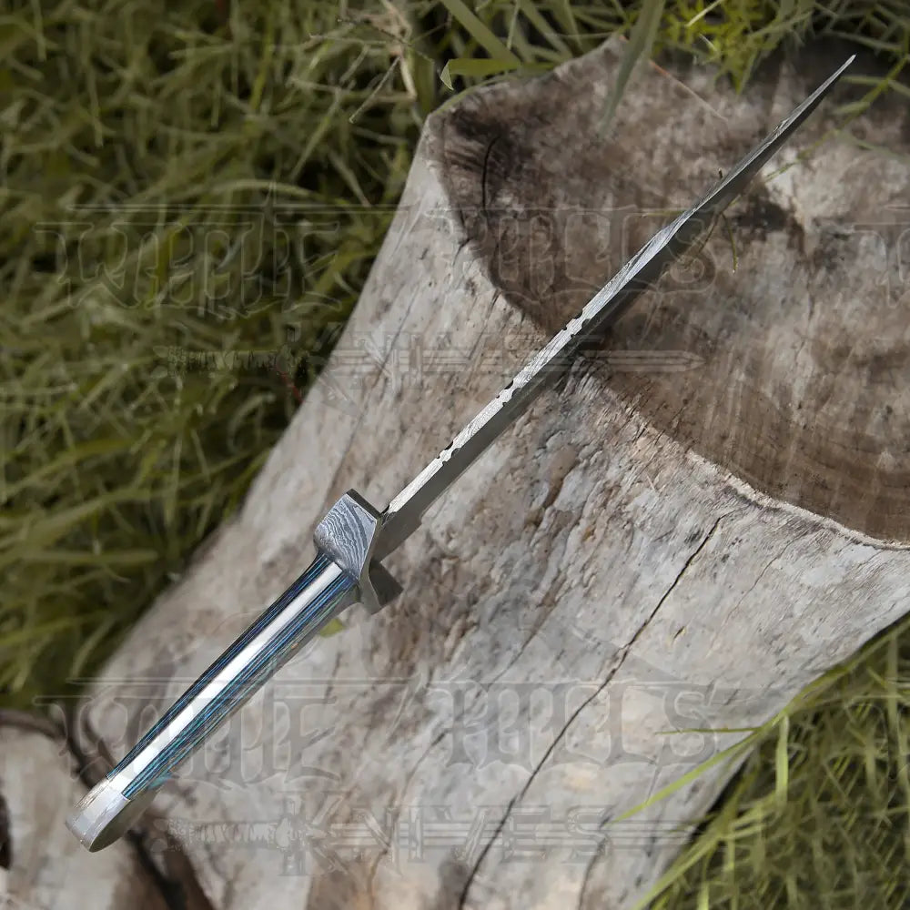 15 Handmade Damascus Steel Bowie Knife- Full Tang - Colored Wood Handle Knife