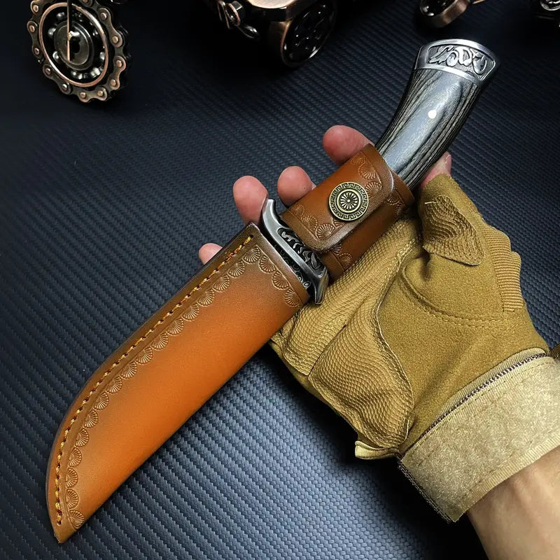 Handmade Forged Damascus Steel EDC Knife - Fixed Blade, Full Tang, Compact Everyday Carry Knife with Sheath White Hills Knives