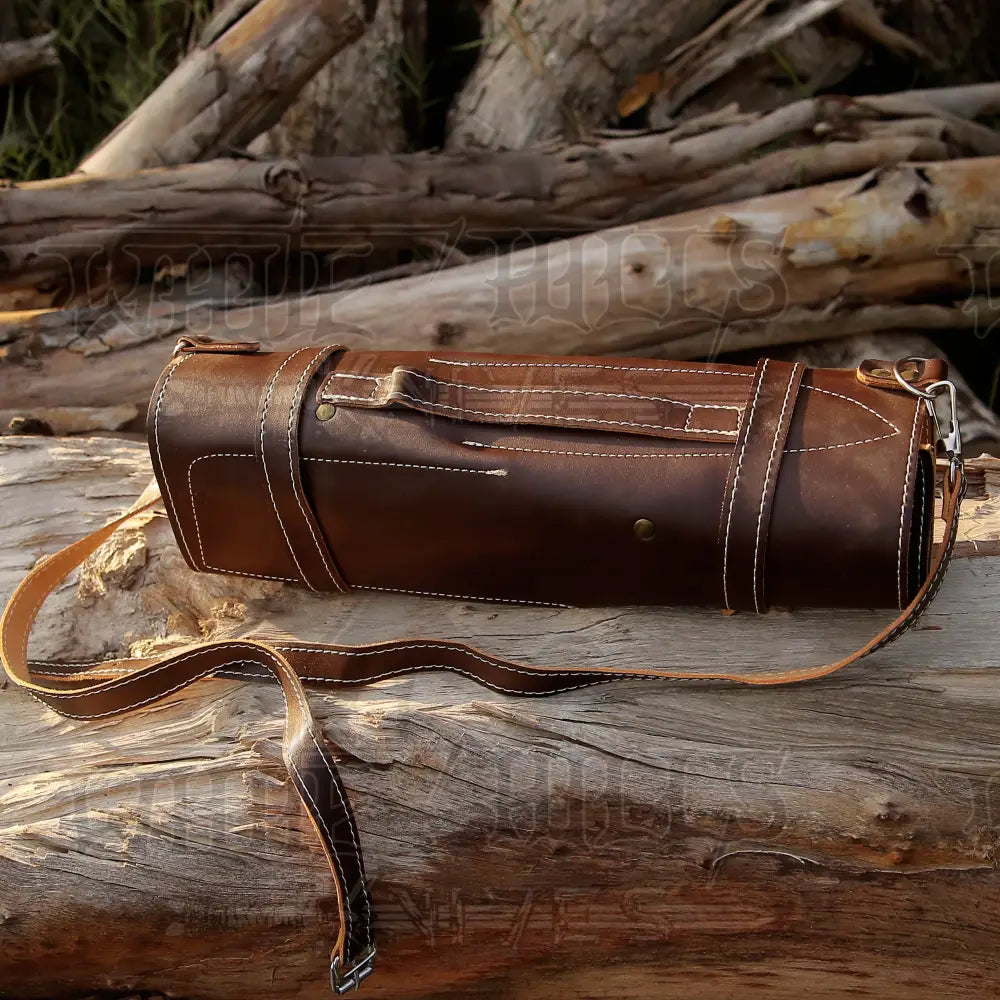 5 Piece Damascus Chef Knife Set - Steel With Leather Roll Kitchen Knives