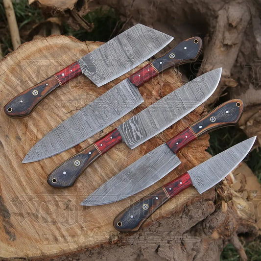 5 Pieces Custom Handmade Damascus Steel Chef Set - Piece Kitchen Knives Home & Garden:kitchen Dining