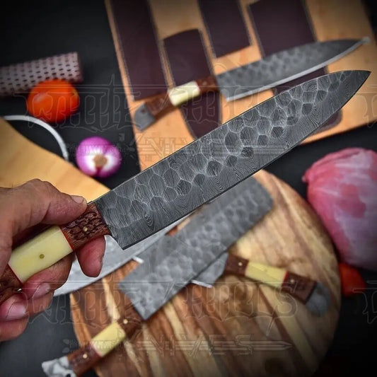 5 Pieces Custom Handmade Damascus Steel Chef Set - Piece Kitchen Knives Home & Garden:kitchen Dining