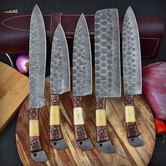 5 Pieces Custom Handmade Damascus Steel Chef Set - Piece Kitchen Knives Home & Garden:kitchen Dining
