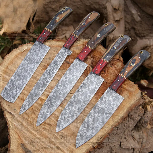 5 Pieces Handmade J2 Steel Chef Set - Piece Kitchen Knives Home & Garden:kitchen Dining Bar:flatware