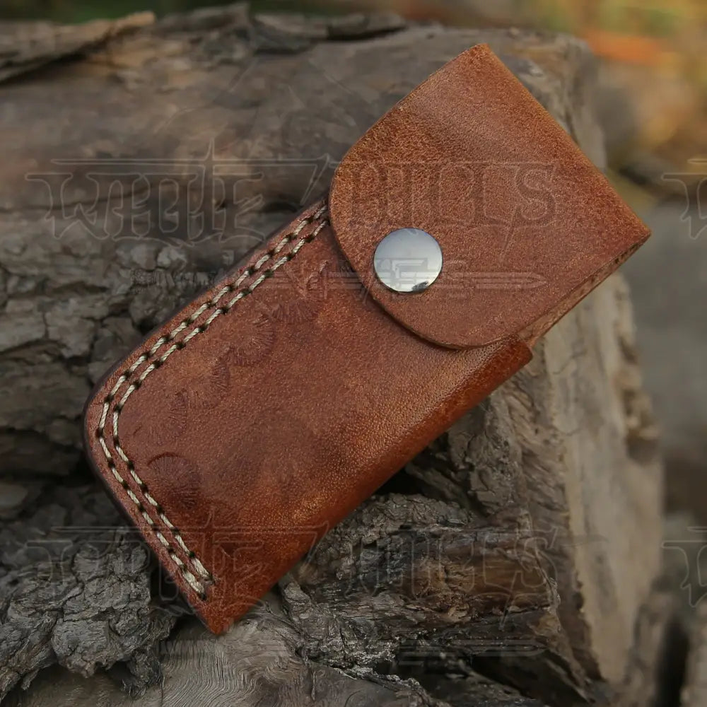 6.5 Handmade Damascus Pocket Knife - Folding Color Wood Handle Wh 5032