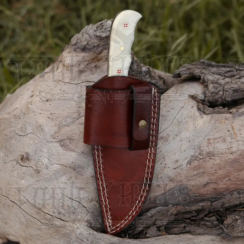 7.25 Hand Forged Damascus Steel Full Tang Skinner Knife - Camel Bone Handle