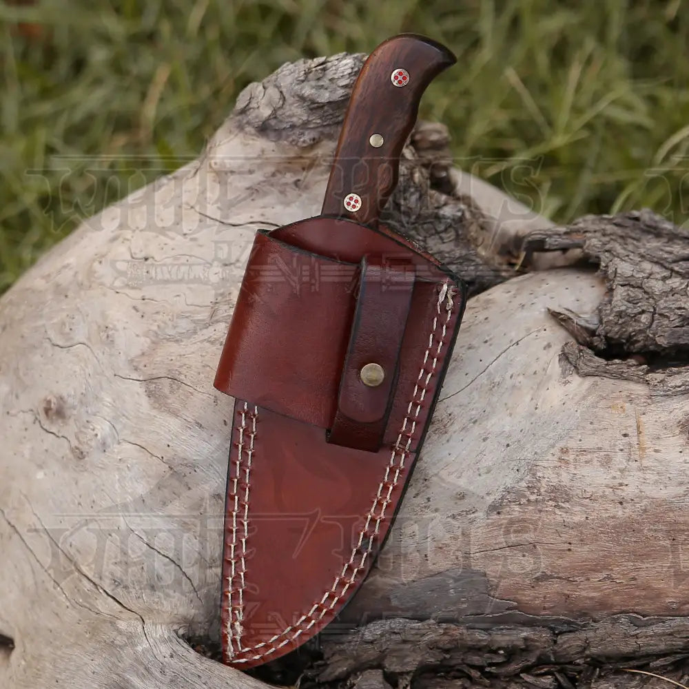 7.25 Handmade Forged Damascus Steel Full Tang Skinner Knife - Dark Wood Handle