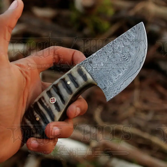 7” Handmade Damascus Steel Skinner Knife - Ram Horn Handle Full Tang
