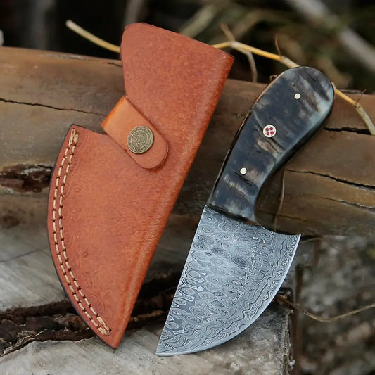 7” Handmade Damascus Steel Skinner Knife - Ram Horn Handle Full Tang