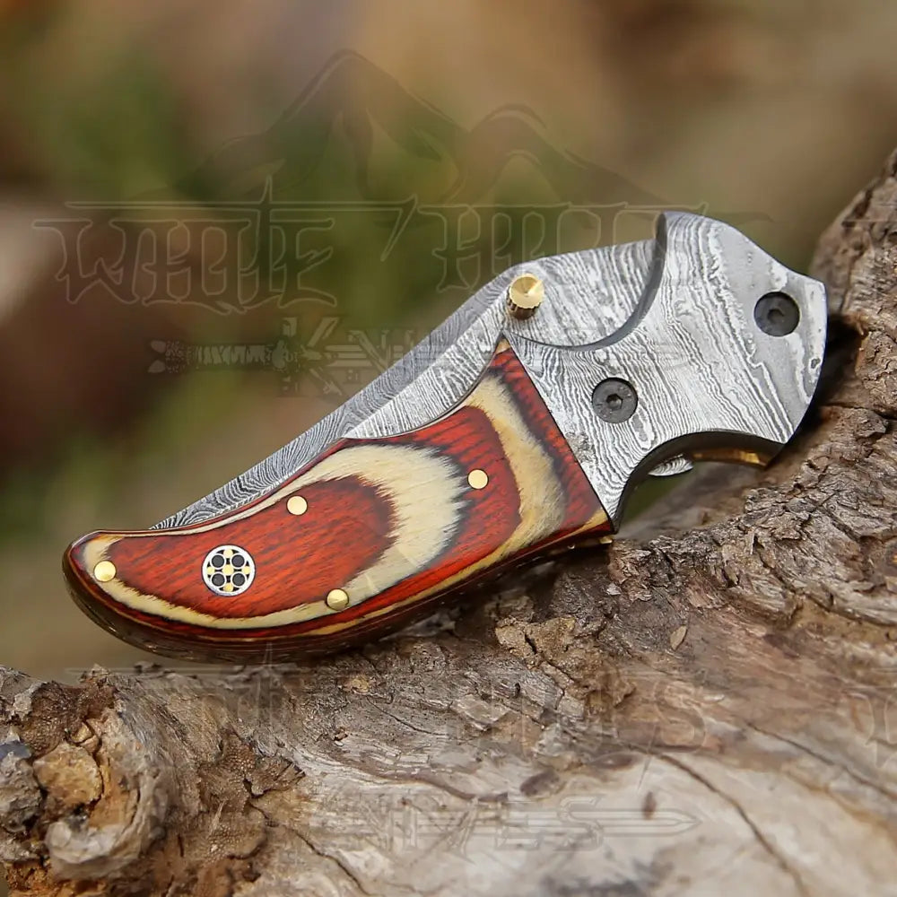 7’ Handmade Forged Damascus Pocket Folding Knife - Pakka Wood Handle Bolster Wh 3535