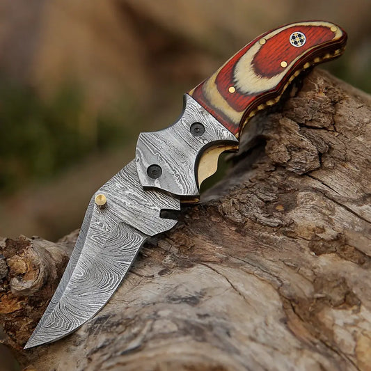 7’ Handmade Forged Damascus Pocket Folding Knife - Pakka Wood Handle Bolster Wh 3535