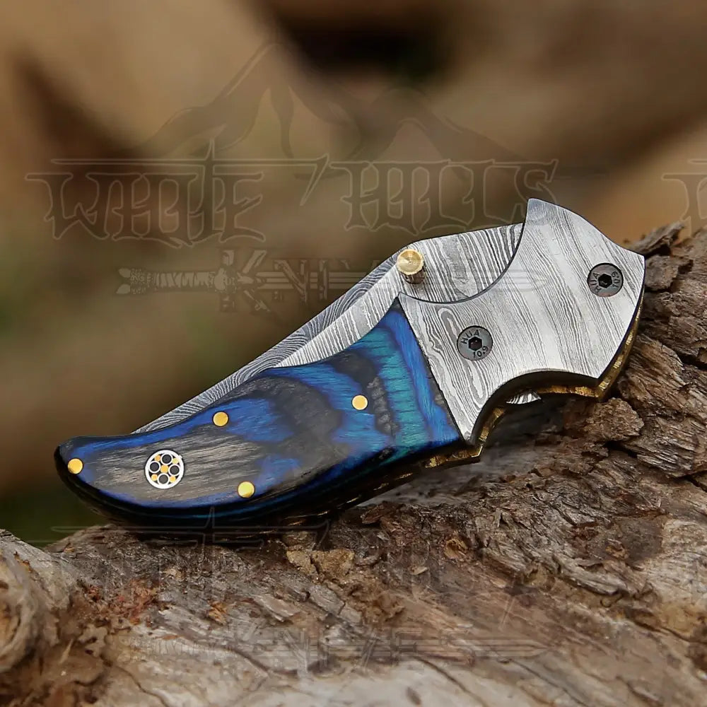 7’ Handmade Forged Damascus Pocket Folding Knife - Pakka Wood Handle Bolster Wh 3537