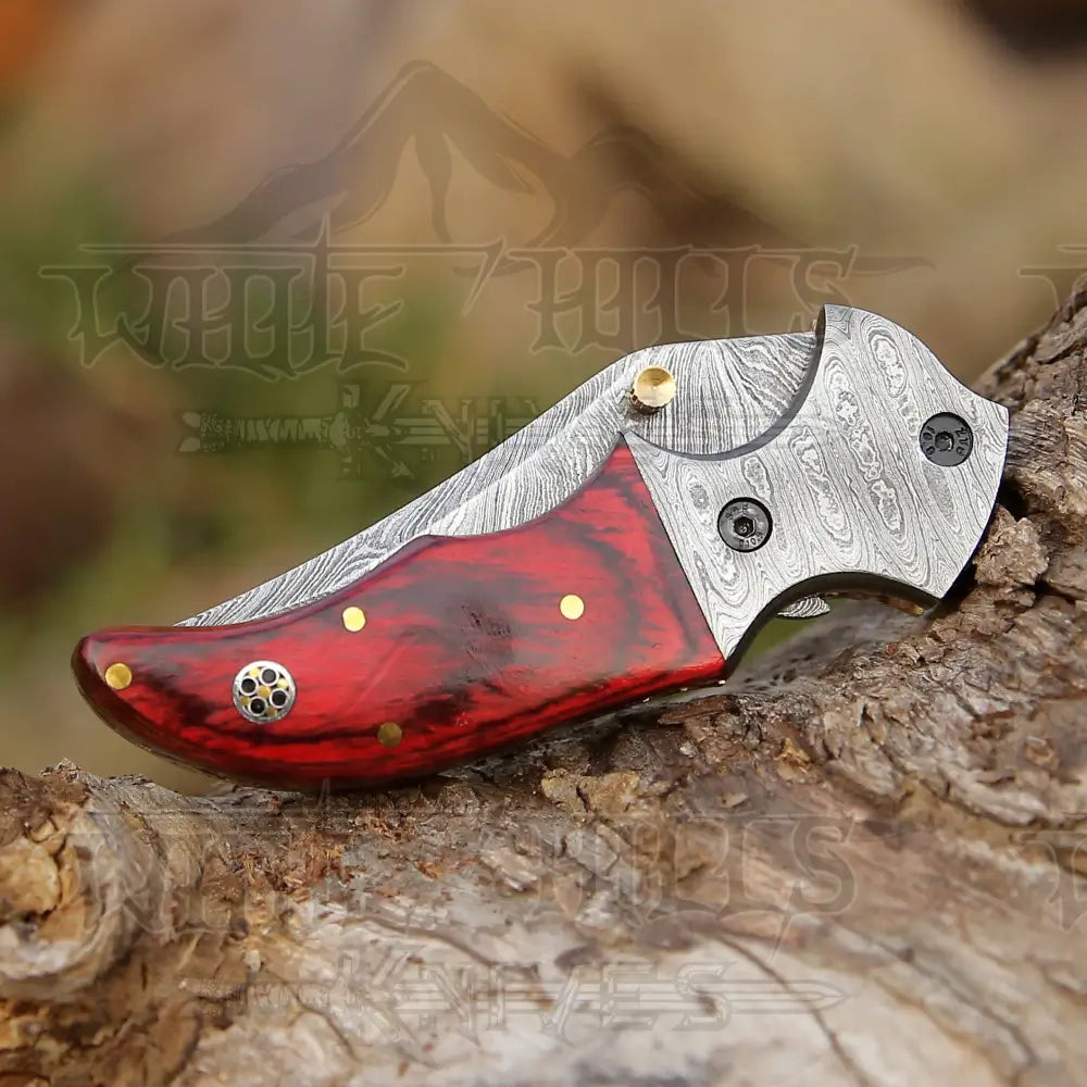 7’ Handmade Forged Damascus Pocket Folding Knife - Pakka Wood Handle Bolster Wh 3538