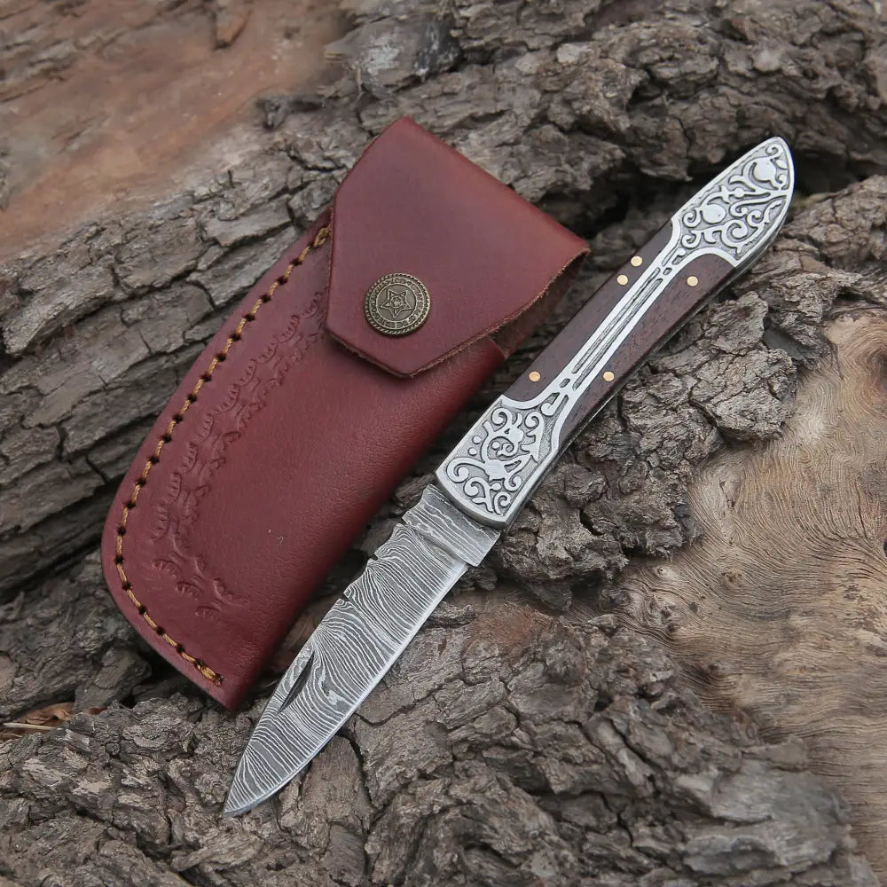 Damascus Leaf Pocket Knife, Folding Knife, Every Day Carry Knife , Damascus  Knives, Gift for Him, Engraved Handle Handmade Knife for Men USA 