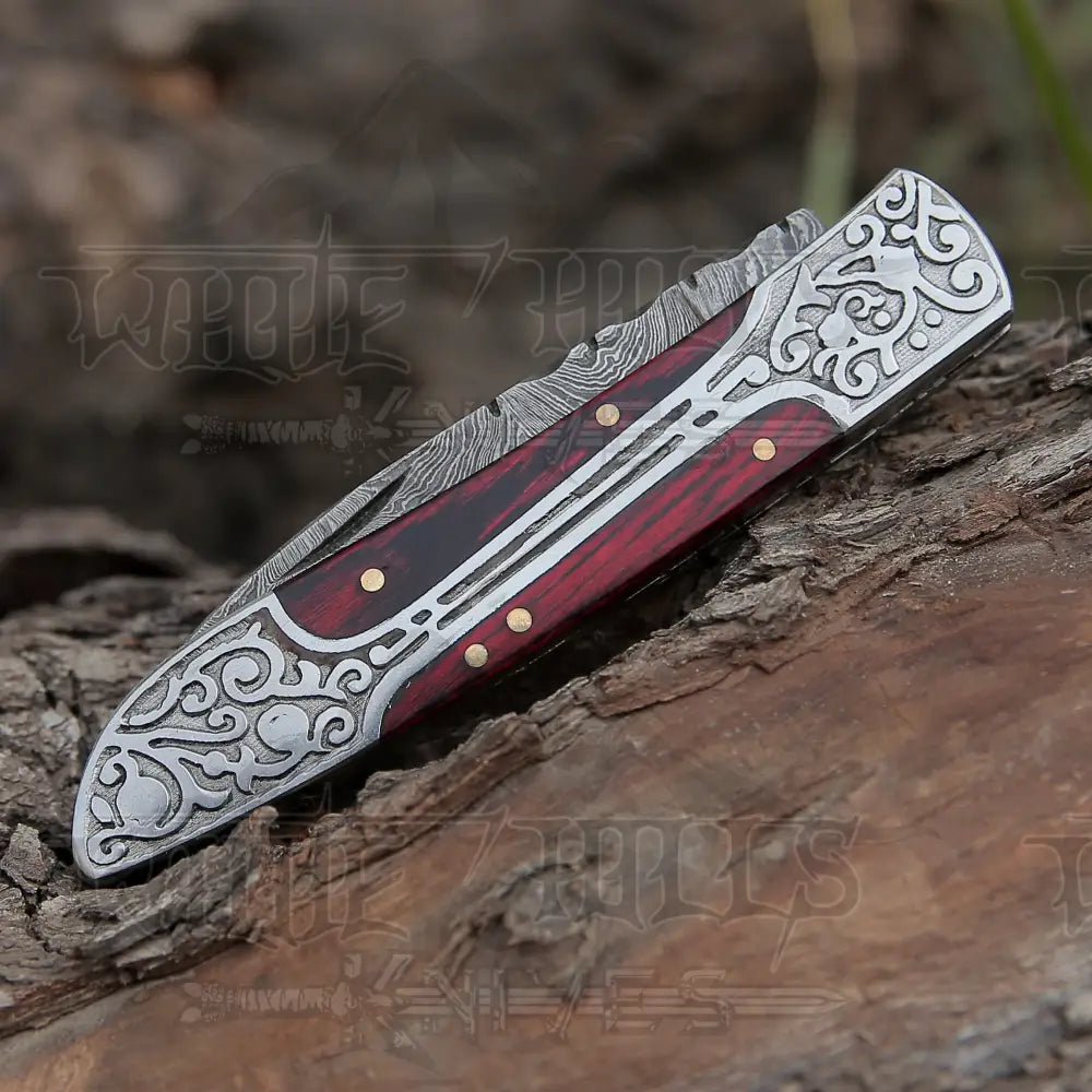 8 Handmade Red Dollar Sheet Handle Folding Pocket Knife With Engraved Frame Work