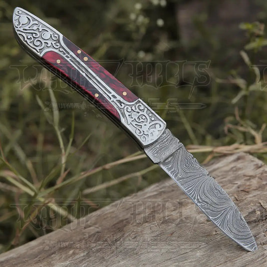 8 Handmade Red Dollar Sheet Handle Folding Pocket Knife With Engraved Frame Work