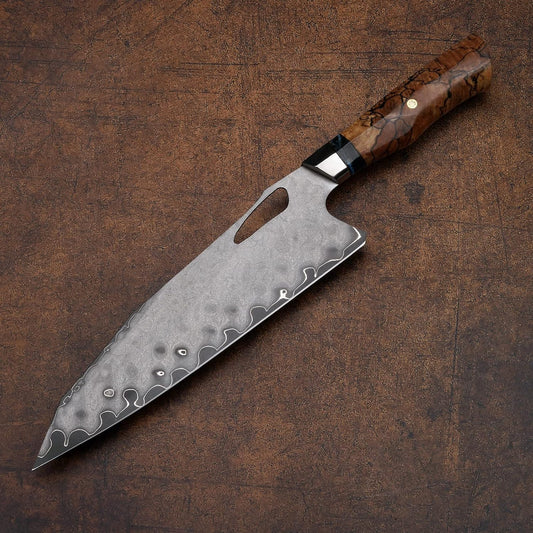 Haruto Damascus steel Japanese Chef Knife - Maple Wood with Mammoth Stone Handle White Hills Knives
