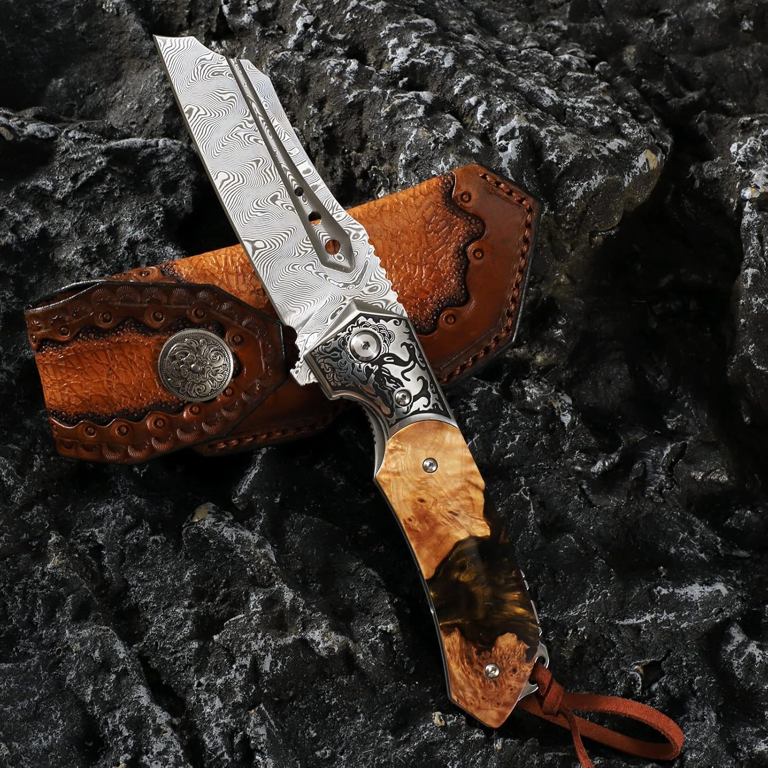 High Quality Damascus Steel Pocket Folding Knife with