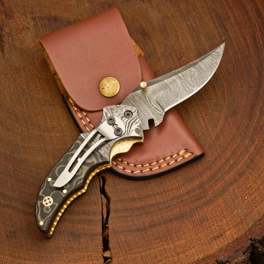 Handmade Damascus Pocket Knife with Pocket Clip - Damascus Bolster With Colored Resin Handle 3541-CP White Hills Knives