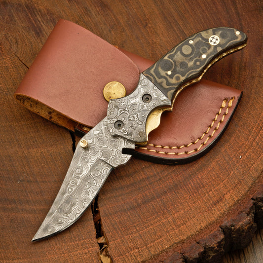 Handmade Damascus folding pocket knife with clip - Raindrop Pattern WH 3542-CP