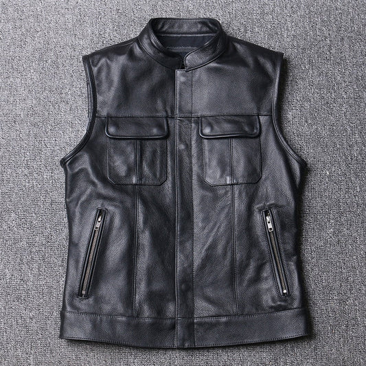 Genuine Leather Biker Cow Vest Men - 100% Real Cowhide Motorcycle