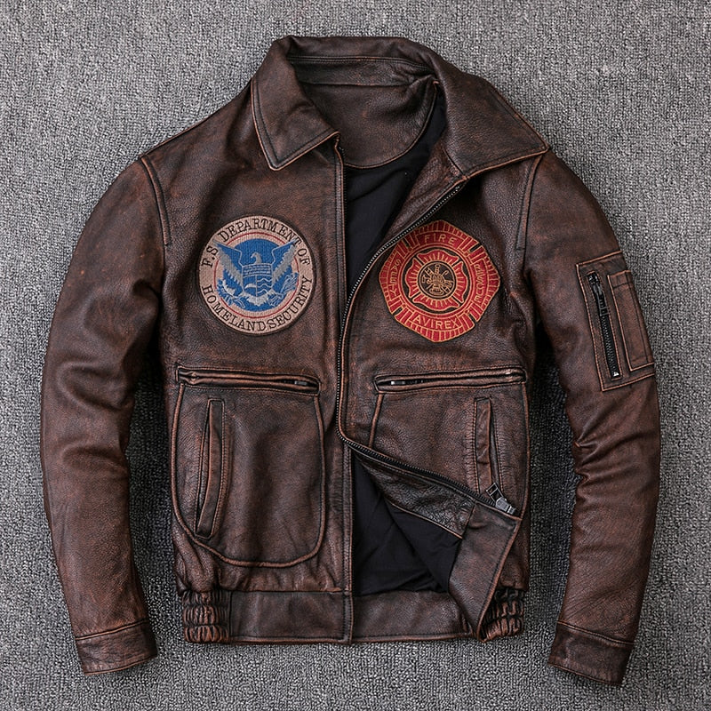 Air Force Flight Cowhide Genuine Leather Jacket – White