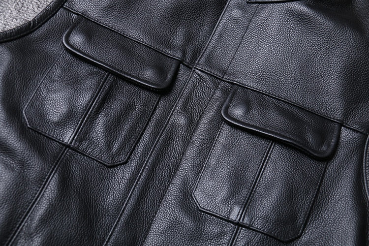 Genuine Leather Biker Cow Vest Men - 100% Real Cowhide Motorcycle