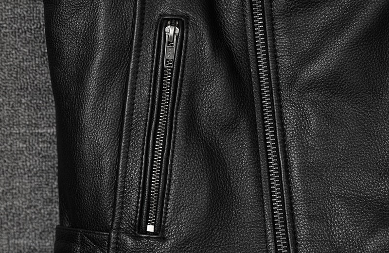 Genuine Cowhide Leather Biker Vest Oblique Zipper Motorcycle
