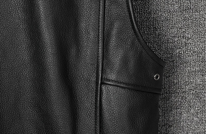 Genuine Cowhide Leather Biker Vest Oblique Zipper Motorcycle