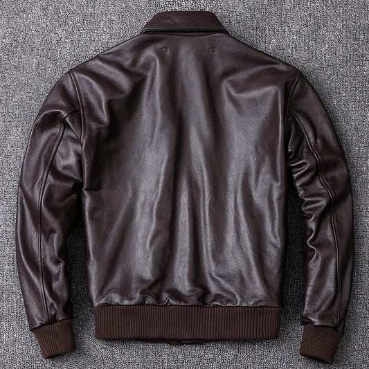 Mens Military Genuine Natural Cowhide Leather Jacket