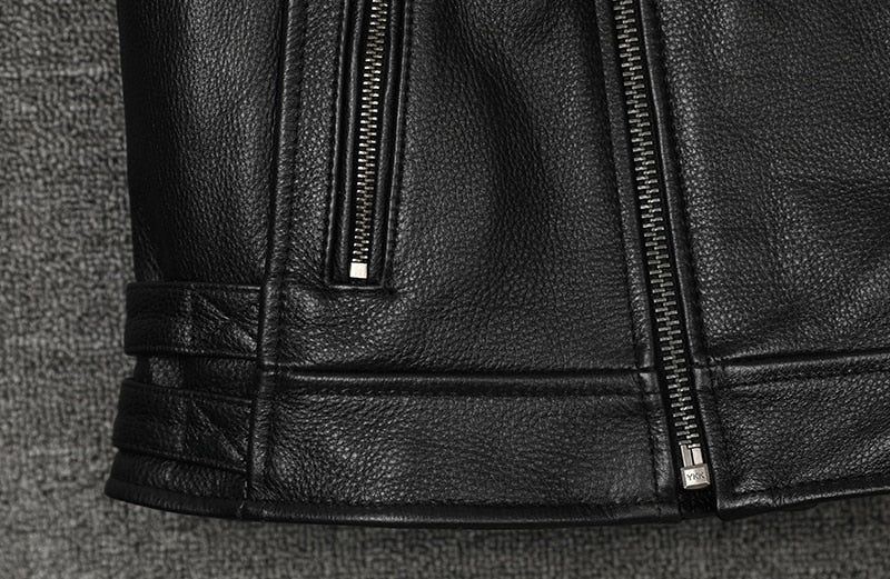 Genuine Cowhide Leather Biker Vest Oblique Zipper Motorcycle