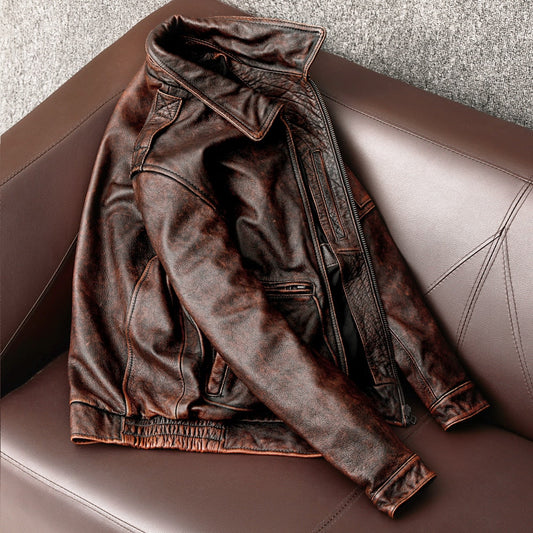 Vintage Genuine Cowhide Leather Jacket Men