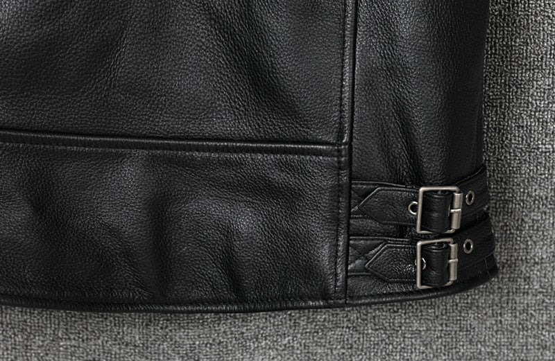 Genuine Cowhide Leather Biker Vest Oblique Zipper Motorcycle