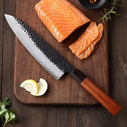 8" Hand-Forged Carbon Steel Japanese Chef Knife | Ebony Wood Handle White Hill Knives