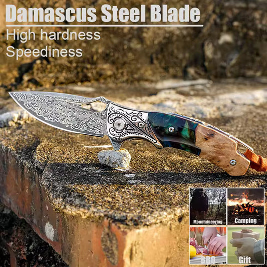 Hand Forged Damascus Steel Hunting Pocket Knife-Camping Folding Blade With Pocket Clip White Hills Knives