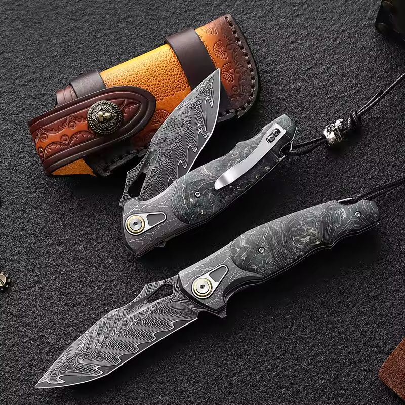 Handmade Japanese VG-10 Damascus Pocket Knife with Pocket Clip - Best Pocket Knife for everyday use White Hills Knives