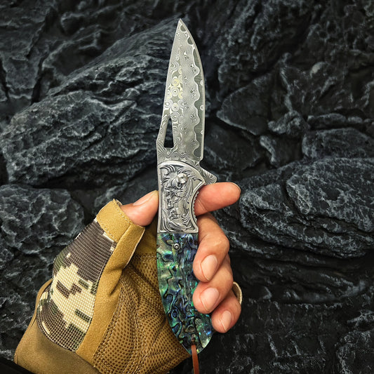 Handmade Damascus Pocket Knife - Damascus Folding Knife White Hills Knives