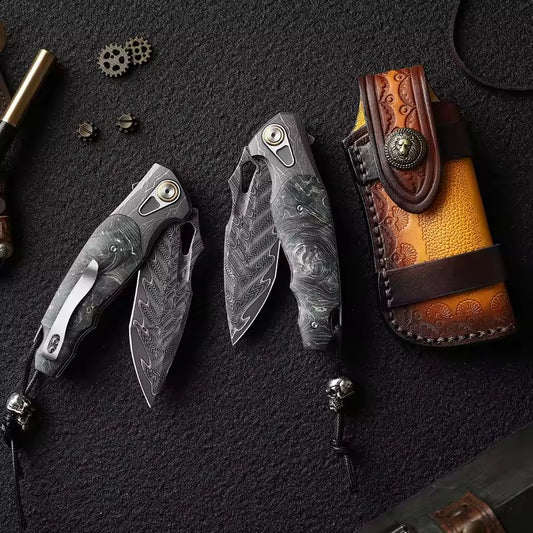 Handmade Japanese VG-10 Damascus Pocket Knife with Pocket Clip - Best Pocket Knife for everyday use