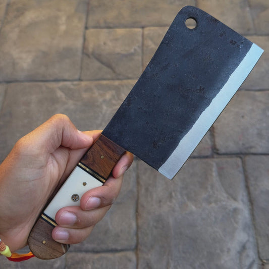 10 Chef Cleaver Knife With Bone & Wood Handle Carbon Steel Meat Chopper