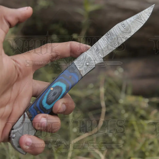 Back Lock 9 Handmade Damascus Steel Pocket Knife Pakka Wood Handle Folding Wh 5010