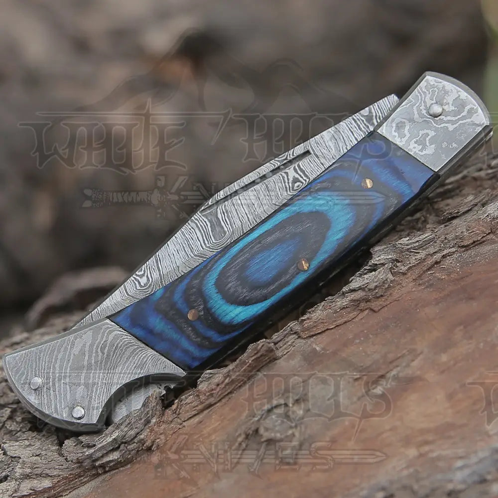 Back Lock 9 Handmade Damascus Steel Pocket Knife Pakka Wood Handle Folding Wh 5010