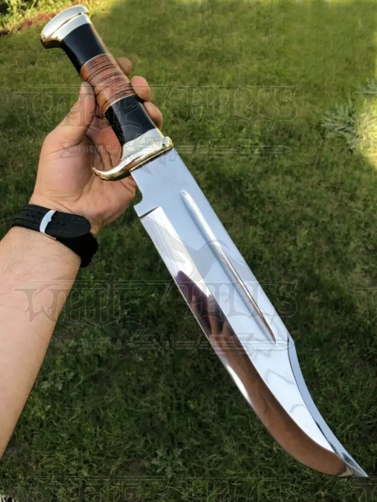 Bowie Knife - Custom Handmade D2/C430 Tool Steel High Polish Crocodile Dundee Knife