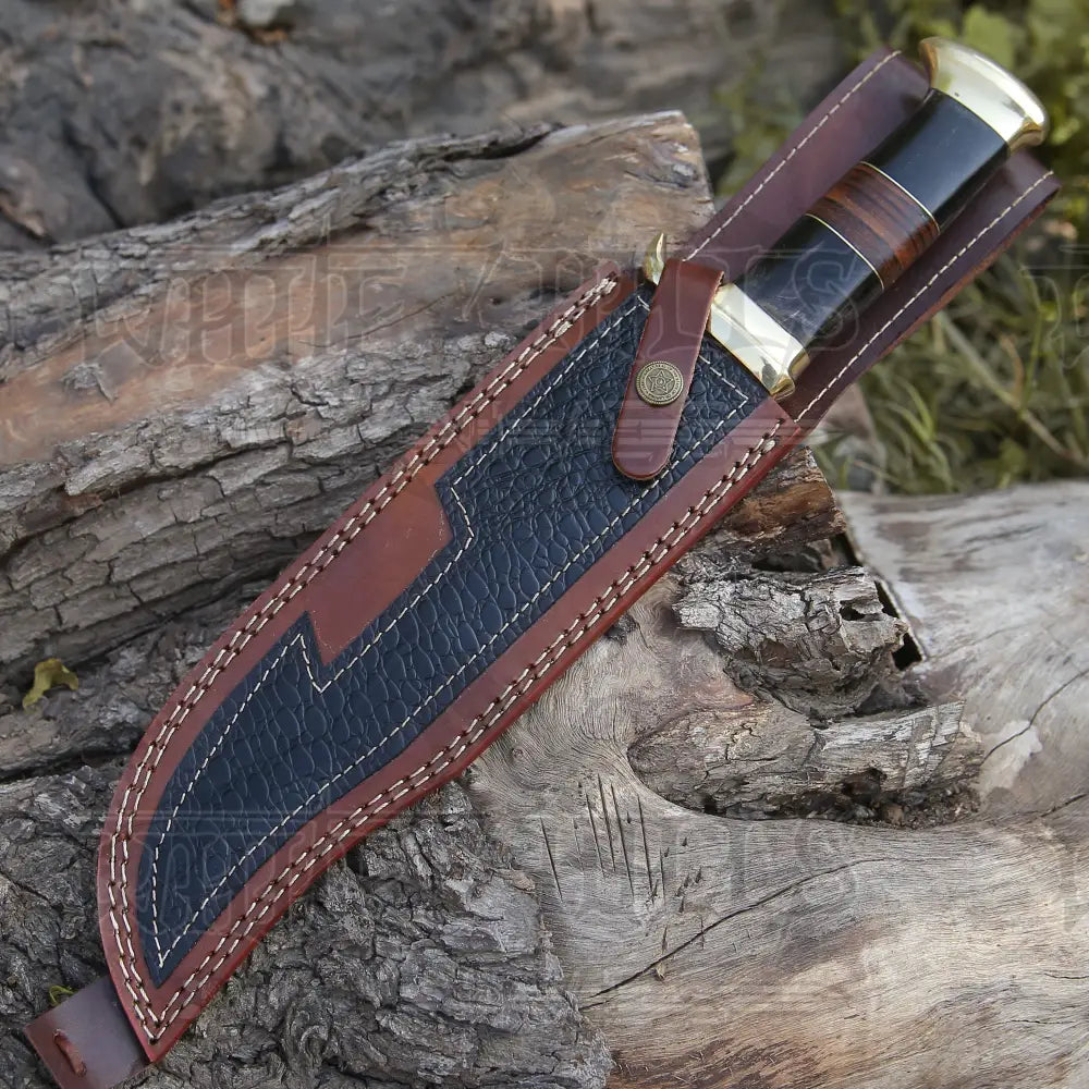 Bowie Knife - Handmade D2 Steel Hunting Fix Blade Bull Horn & Leather Handle