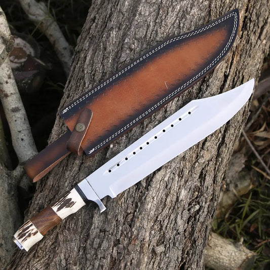 Bowie Knife - Handmade D2 Steel Hunting Fix Blade Stag Antler & Wood Handle