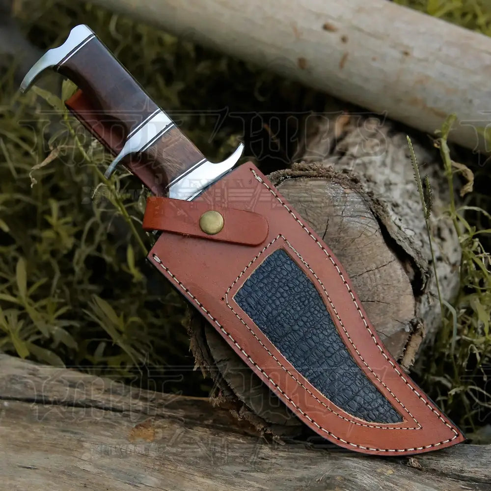 Bowie Knife - Handmade Fix Blade Hunting Semi Stainless Steel Rose Wood Handle
