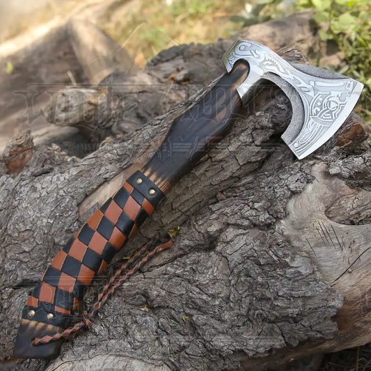 Custom Hand Forged Carbon Steel Medieval Wood Axe With Ash Shaft - Viking Axe